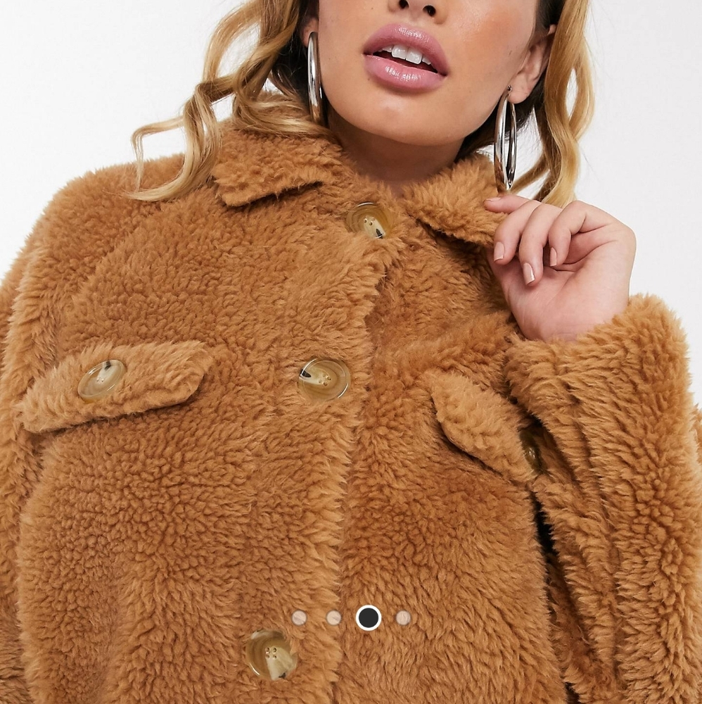 Asos bought Missguided borg trucker jacket in camel